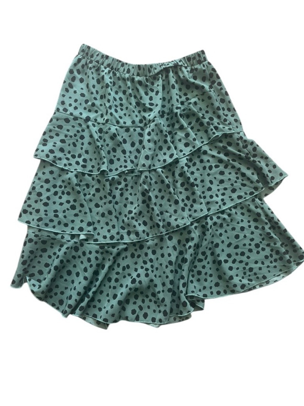 Green Polka Dot Tiered Ruffle Midi Skirt